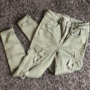 Distressed Army Green Skinny Jeans